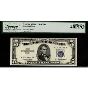 $5 1953-A blue seal. Small Silver Certificates 1656*