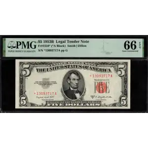 $5 1953-B red seal. Small Legal Tender Notes 1534*