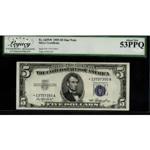 $5 1953 blue seal. Small Silver Certificates 1655*