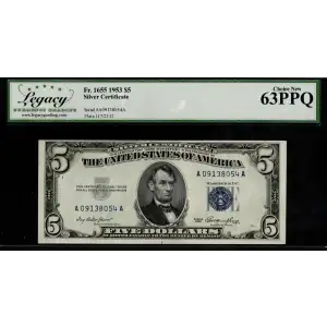 $5 1953 blue seal. Small Silver Certificates 1655