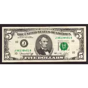 $5 1974  Small Size $5 Federal Reserve Notes 1973-J