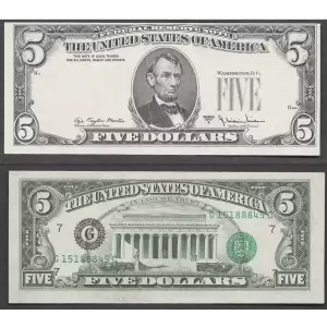 $5 1977-A.  Small Size $5 Federal Reserve Notes 1975-G