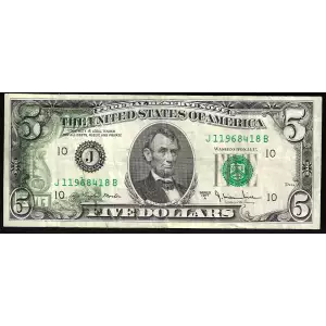 $5 1977-A.  Small Size $5 Federal Reserve Notes 1975-J