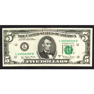 $5 1977-A.  Small Size $5 Federal Reserve Notes 1975-L