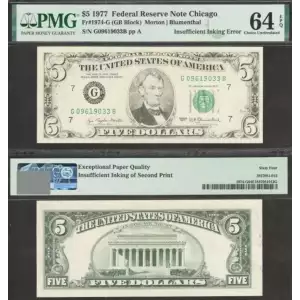 $5 1977  Small Size $5 Federal Reserve Notes 1974-G