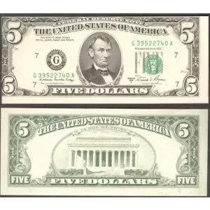 $5 1981-A.  Small Size $5 Federal Reserve Notes 1977-G