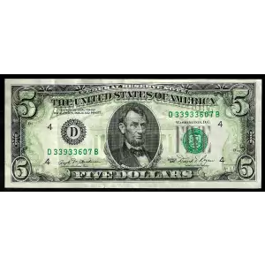 $5 1981  Small Size $5 Federal Reserve Notes 1976-D