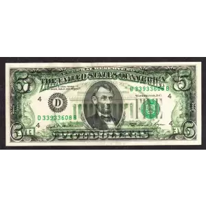 $5 1981  Small Size $5 Federal Reserve Notes 1976-D