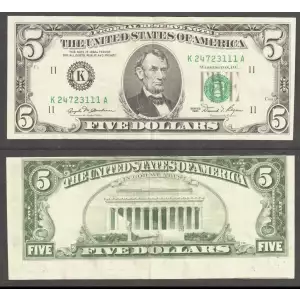 $5 1981  Small Size $5 Federal Reserve Notes 1976-K