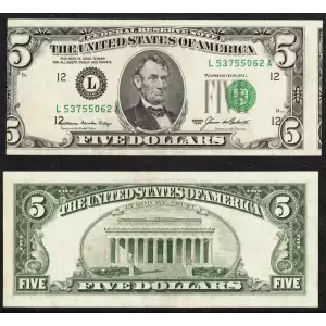 $5 1985  Small Size $5 Federal Reserve Notes 1978-L