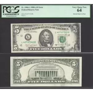 $5 1988-A.  Small Size $5 Federal Reserve Notes 1980-L