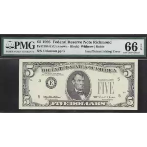 $5 1995  Small Size $5 Federal Reserve Notes 1984-E