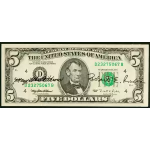 $5 1995  Small Size $5 Federal Reserve Notes 1985-D