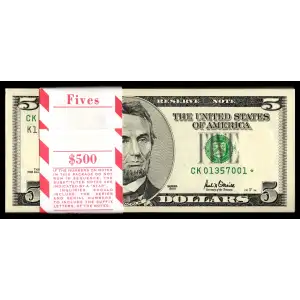$5 2001  Small Size $5 Federal Reserve Notes 1988-K*