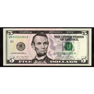 $5 2013  Small Size $5 Federal Reserve Notes 1996-C