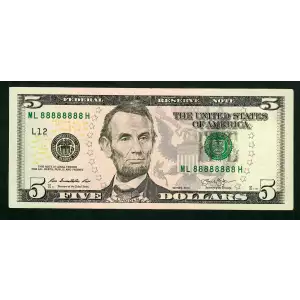 $5 2013  Small Size $5 Federal Reserve Notes 1996-L