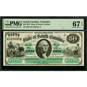 $50 1872 State of South Carolina Columbia Cr. 8 