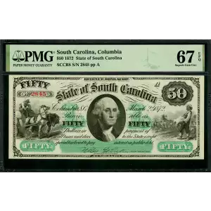 $50 1872 State of South Carolina Columbia Cr. 8 