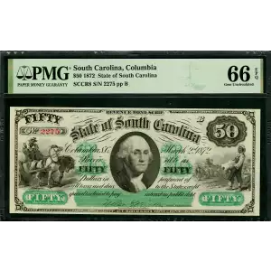 $50 1872 State of South Carolina Columbia Cr. 8 