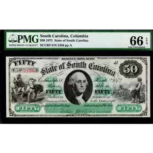 $50 1872 State of South Carolina Columbia Cr. 8 
