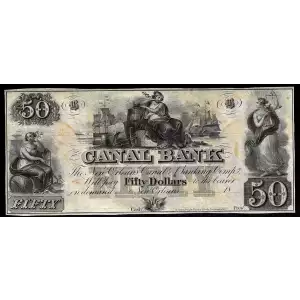 $50 18xx Canal Bank New Orleans, LA Unsigned Remainder Fully-Framed Gem