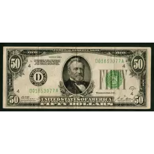 $50 1928-A.  Small Size $50 Federal Reserve Notes 2101-D