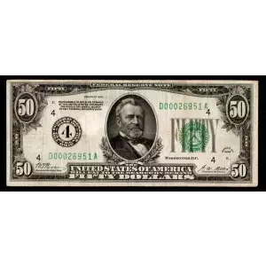 $50 1928  Small Size $50 Federal Reserve Notes 2100-D