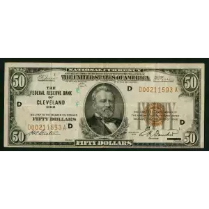 $50 1929 brown seal Small Federal Reserve Bank Notes 1880-D