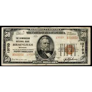 $50 1929 small brown seal. Small National Bank Notes 1803-2