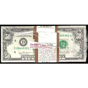 $50 1981 blue-Green seal. Small Size $50 Federal Reserve Notes 2120-D