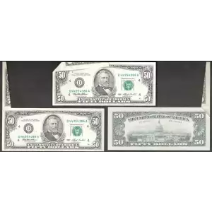 $50 1993 blue-Green seal. Small Size $50 Federal Reserve Notes 2125-D