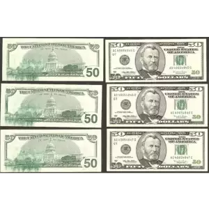 $50 1996 blue-Green seal. Small Size $50 Federal Reserve Notes 2126-G
