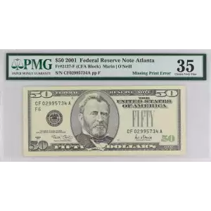 $50 2001 blue-Green seal. Small Size $50 Federal Reserve Notes 2127-F