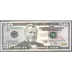 $50 2013 blue-Green seal. Small Size $50 Federal Reserve Notes 2132-J