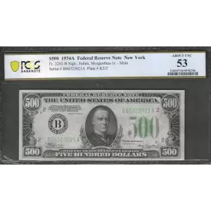 $500 1934-A.  High Denomination Notes 2202-B