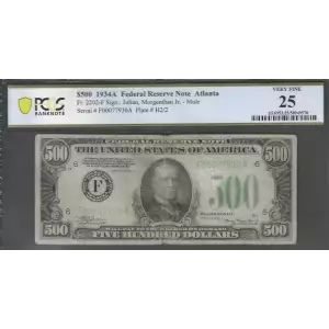 $500 1934-A.  High Denomination Notes 2202-F