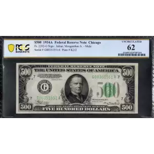 $500 1934-A.  High Denomination Notes 2202-G