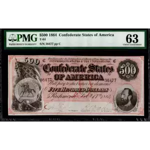 $500   Issues of the Confederate States of America CS-64