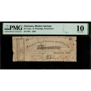 Bladon Springs, AL- Postmaster at Bladon Springs D. Partridge 25c 1862 PMG VG 10
