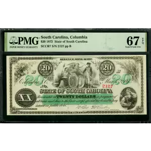 Columbia, SC- State of South Carolina $20 Mar. 2, 1872 Cr. 7  
