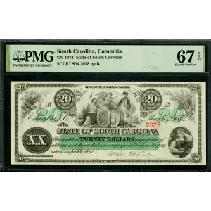 Columbia, SC- State of South Carolina $20 Mar. 2, 1872 Cr. 7  
