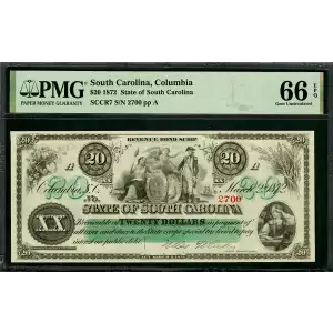 Columbia, SC- State of South Carolina $20 Mar. 2, 1872 Cr. 7  
