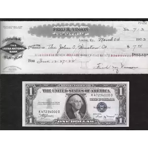 FRED M. VINSON ASSEMBLAGE: $1 1935-B Silver Cert + Attorney Check with Signature