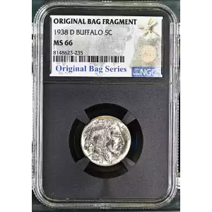 Original Bag Series: 1938 D Buffalo Nickel Original Canvas Bag Fragment NGC MS66