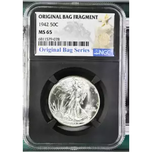 Original Bag Series: 1942 50c Walking Liberty Original Bag Fragment NGC MS 65