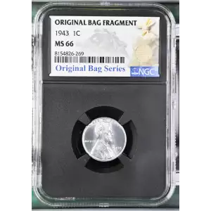 Original Bag Series: 1943 Steel Cent with Original Canvas Bag Fragment NGC MS 66