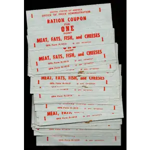 Pack of 50: WWII Food Ration Coupons 1 Point Meat, Fats, Fish, Cheeses