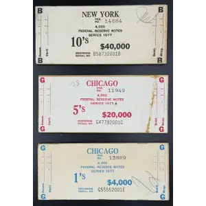 Set of 3: $1, $5, $10 1977 FRN BEP WOODEN BRICK LABELS - Chicago + New York