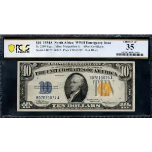 $10 1934-A yellow seal Emergency Notes Issued During WW2 2309