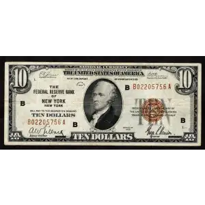 $10 1929 brown seal Small Federal Reserve Bank Notes 1860-B